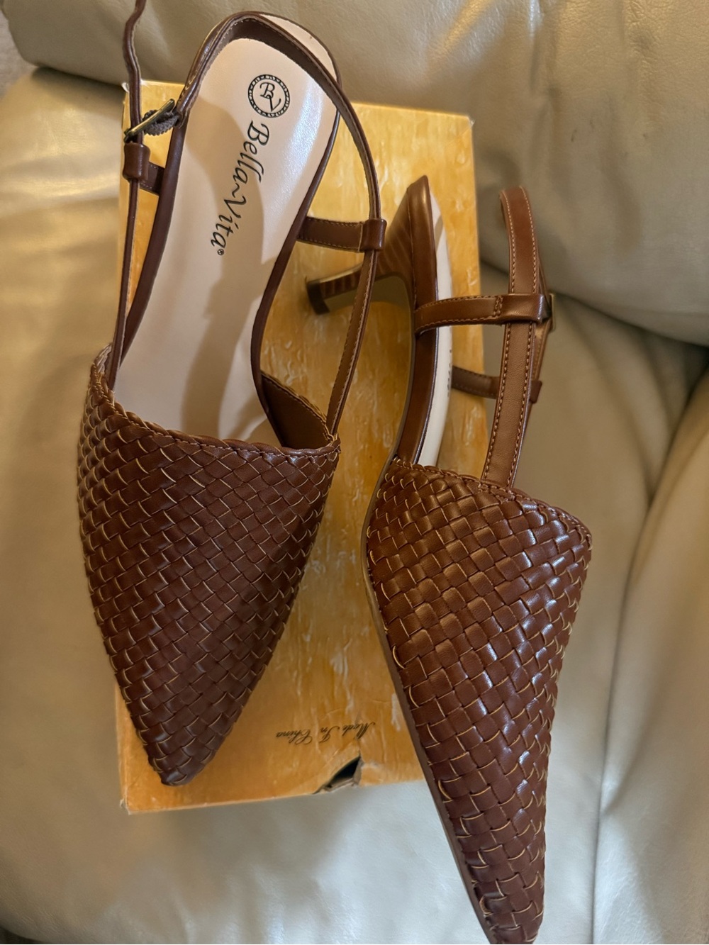 Bella Vita Brown Woven Pointed Slingback Heels
